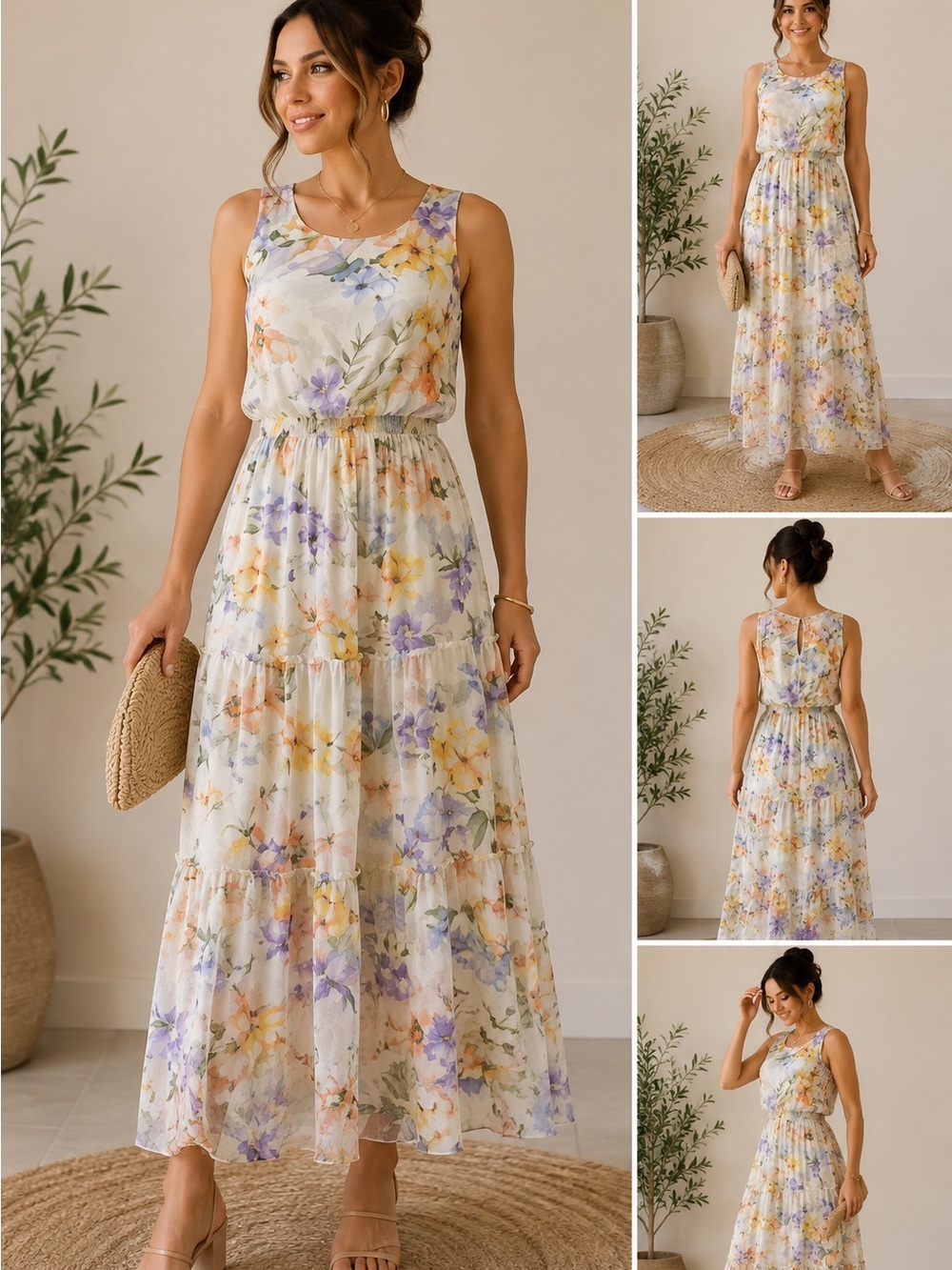 NWT LARA GUIDOTTI Silk Blend Maxi Floral Dress Made in Italy